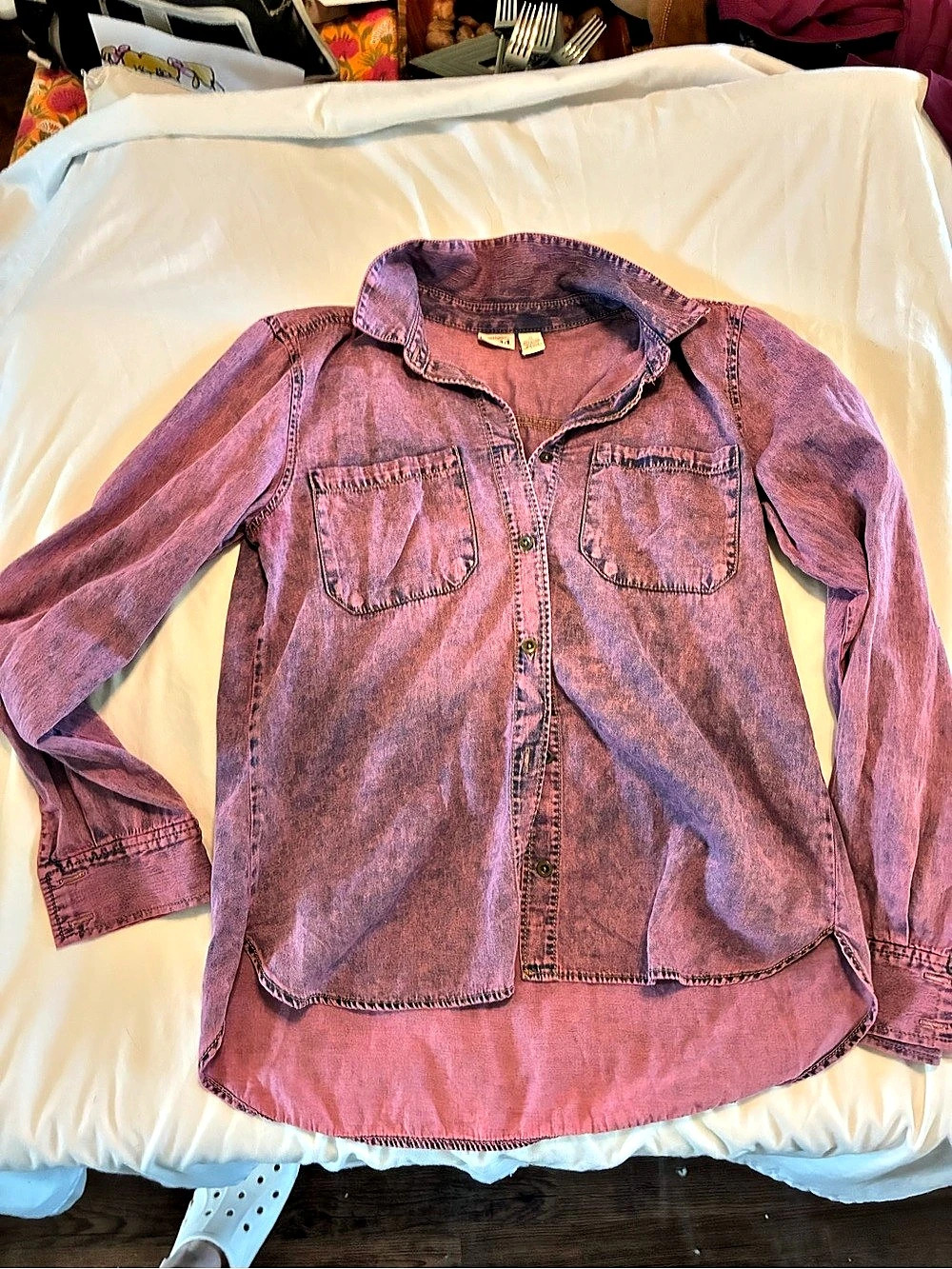 Y2K acid wash Button-Down Shirt in Pink Size Medium
